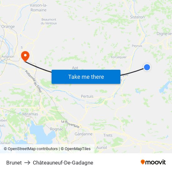 Brunet to Châteauneuf-De-Gadagne map