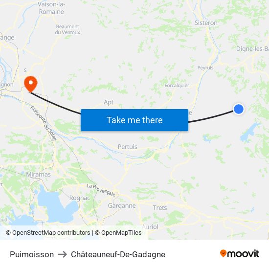 Puimoisson to Châteauneuf-De-Gadagne map