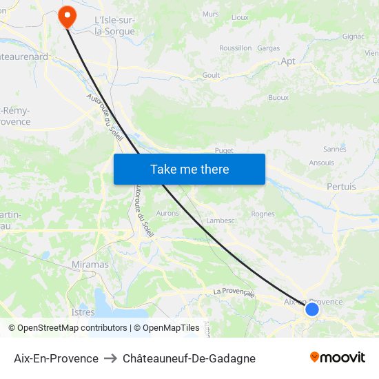 Aix-En-Provence to Châteauneuf-De-Gadagne map