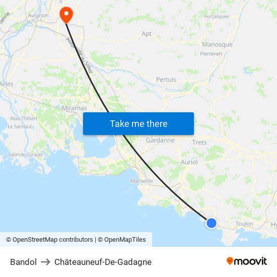 Bandol to Châteauneuf-De-Gadagne map