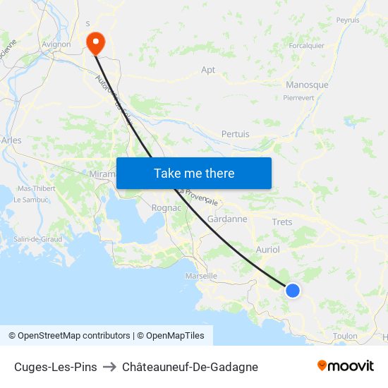 Cuges-Les-Pins to Châteauneuf-De-Gadagne map