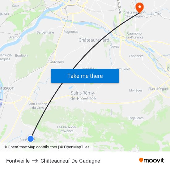 Fontvieille to Châteauneuf-De-Gadagne map