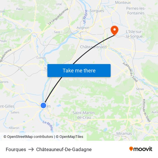 Fourques to Châteauneuf-De-Gadagne map