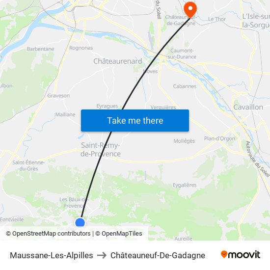 Maussane-Les-Alpilles to Châteauneuf-De-Gadagne map