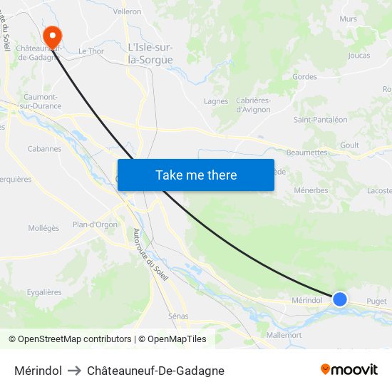 Mérindol to Châteauneuf-De-Gadagne map