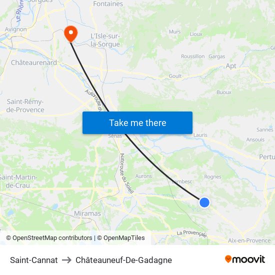 Saint-Cannat to Châteauneuf-De-Gadagne map