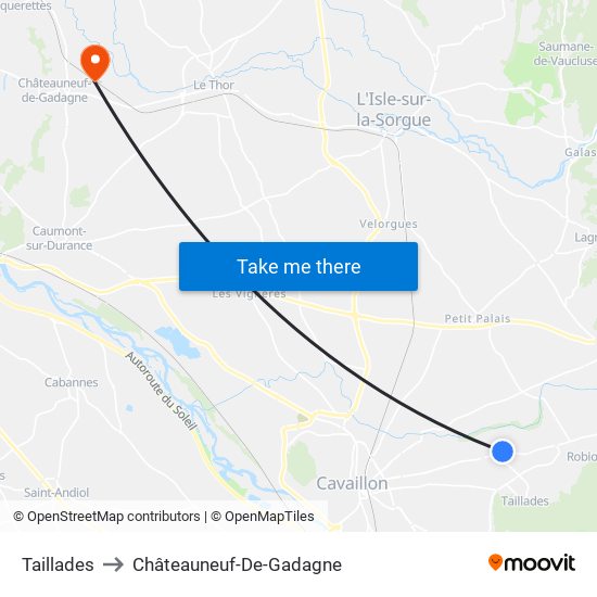 Taillades to Châteauneuf-De-Gadagne map