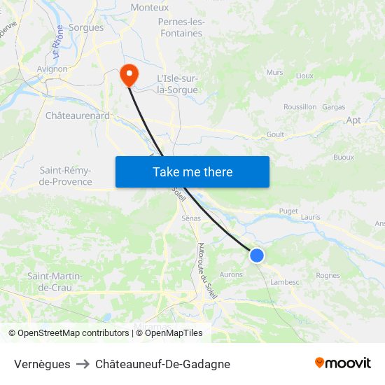 Vernègues to Châteauneuf-De-Gadagne map
