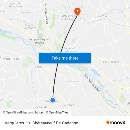 Verquières to Châteauneuf-De-Gadagne map