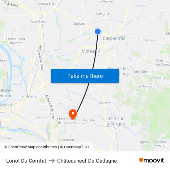Loriol-Du-Comtat to Châteauneuf-De-Gadagne map