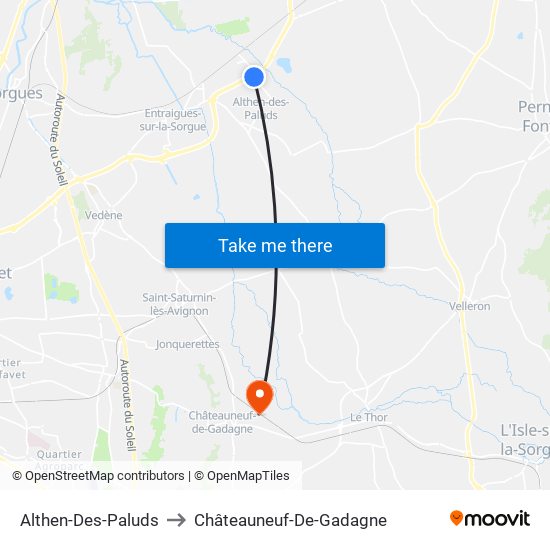 Althen-Des-Paluds to Châteauneuf-De-Gadagne map