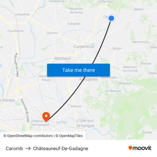 Caromb to Châteauneuf-De-Gadagne map