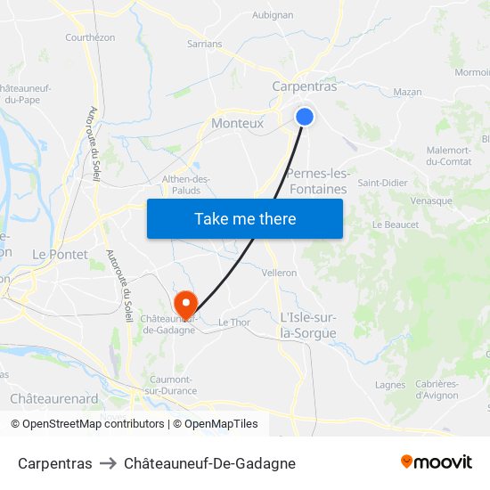 Carpentras to Châteauneuf-De-Gadagne map