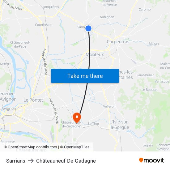 Sarrians to Châteauneuf-De-Gadagne map