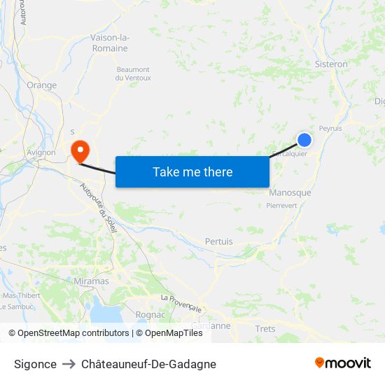 Sigonce to Châteauneuf-De-Gadagne map
