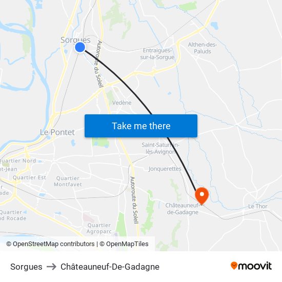 Sorgues to Châteauneuf-De-Gadagne map