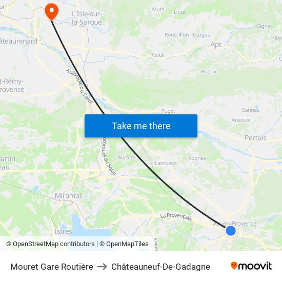 Mouret Gare Routière to Châteauneuf-De-Gadagne map