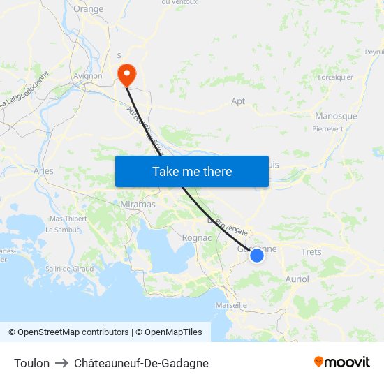 Toulon to Châteauneuf-De-Gadagne map