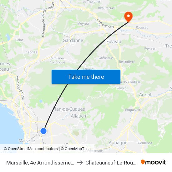 Marseille, 4e Arrondissement to Châteauneuf-Le-Rouge map