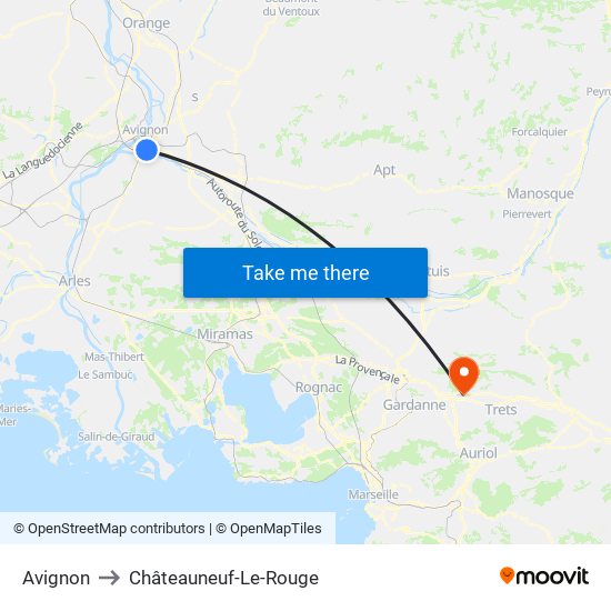 Avignon to Châteauneuf-Le-Rouge map
