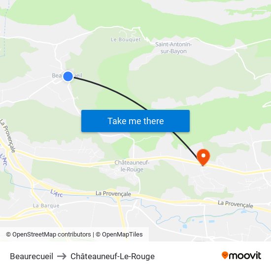Beaurecueil to Châteauneuf-Le-Rouge map