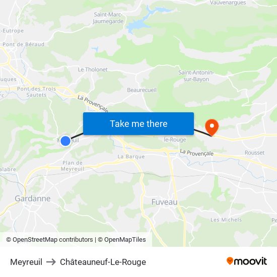Meyreuil to Châteauneuf-Le-Rouge map