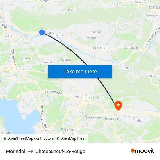 Mérindol to Châteauneuf-Le-Rouge map