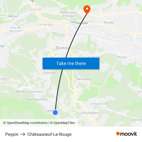 Peypin to Châteauneuf-Le-Rouge map