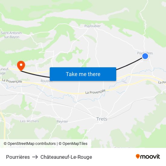Pourrières to Châteauneuf-Le-Rouge map