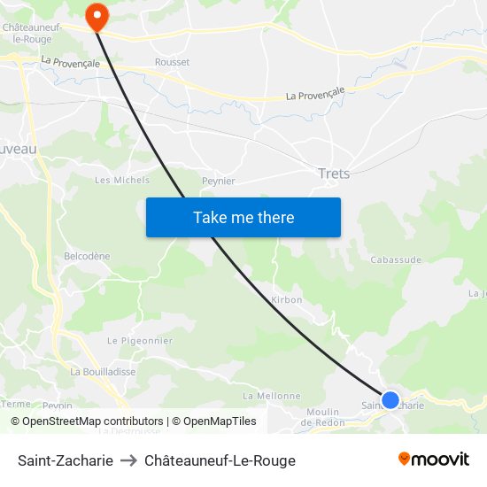 Saint-Zacharie to Châteauneuf-Le-Rouge map