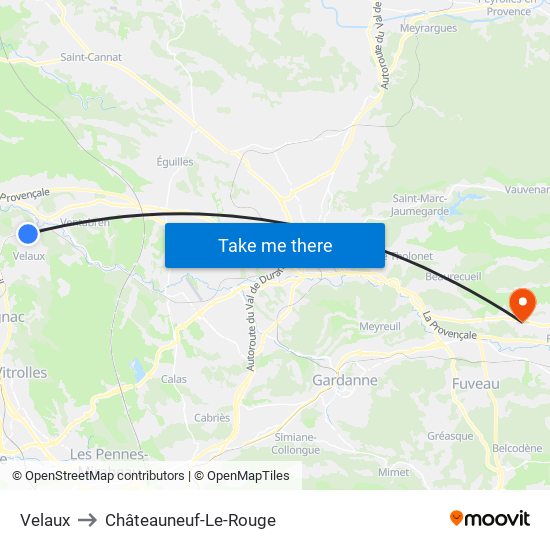 Velaux to Châteauneuf-Le-Rouge map