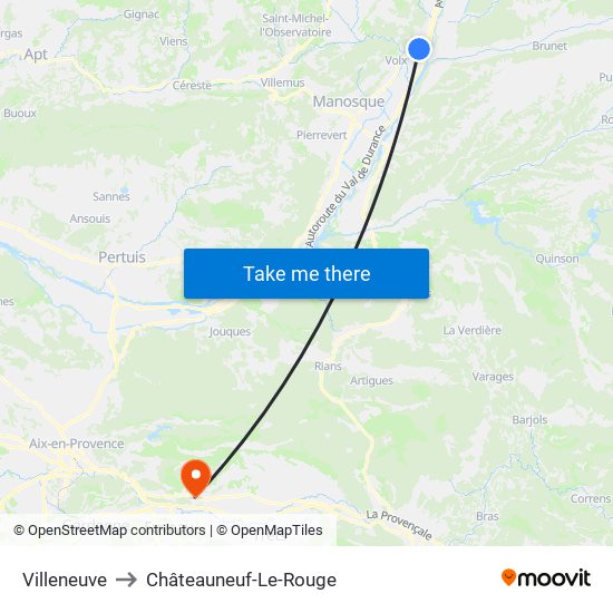 Villeneuve to Châteauneuf-Le-Rouge map