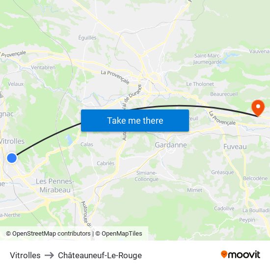 Vitrolles to Châteauneuf-Le-Rouge map