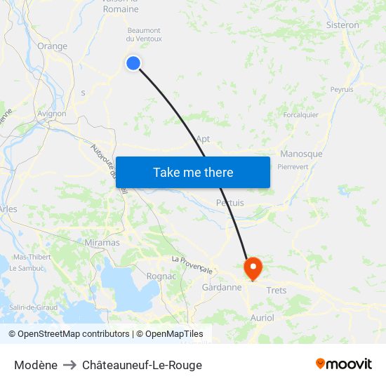 Modène to Châteauneuf-Le-Rouge map