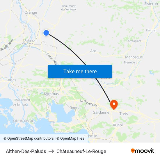 Althen-Des-Paluds to Châteauneuf-Le-Rouge map
