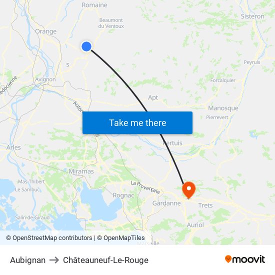 Aubignan to Châteauneuf-Le-Rouge map