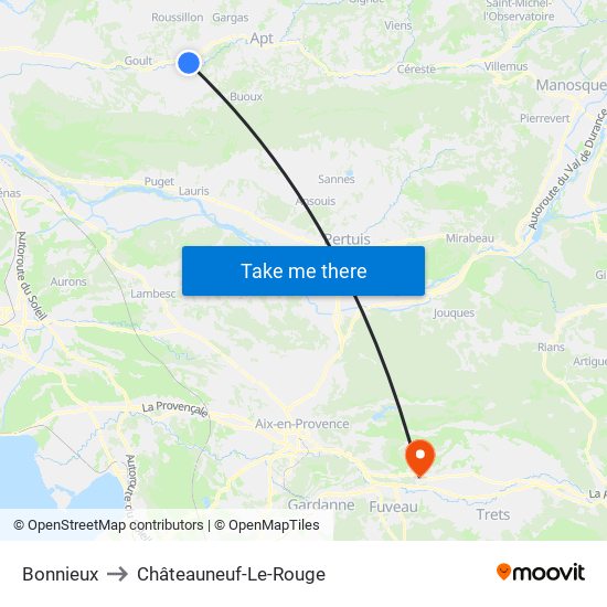 Bonnieux to Châteauneuf-Le-Rouge map