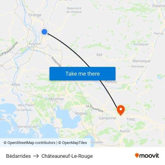 Bédarrides to Châteauneuf-Le-Rouge map