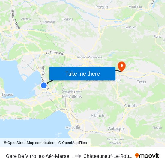 Gare De Vitrolles-Aér-Marseille to Châteauneuf-Le-Rouge map