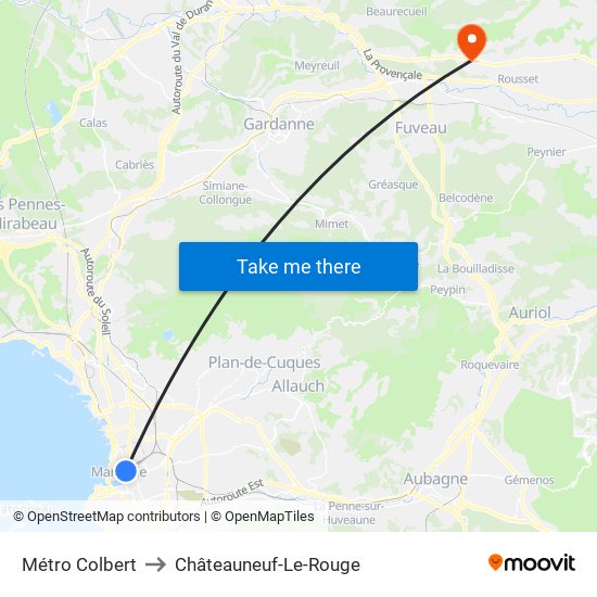 Métro Colbert to Châteauneuf-Le-Rouge map