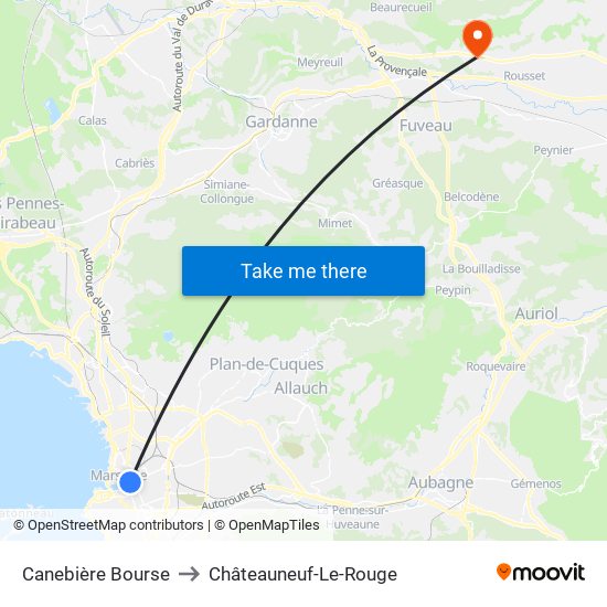 Canebière Bourse to Châteauneuf-Le-Rouge map