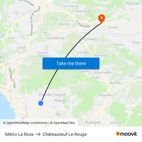 Métro La Rose to Châteauneuf-Le-Rouge map