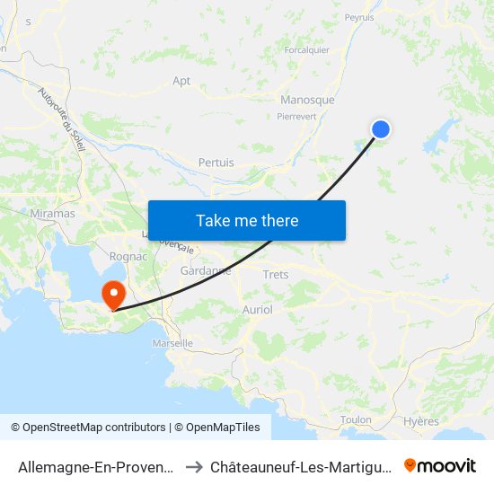 Allemagne-En-Provence to Châteauneuf-Les-Martigues map