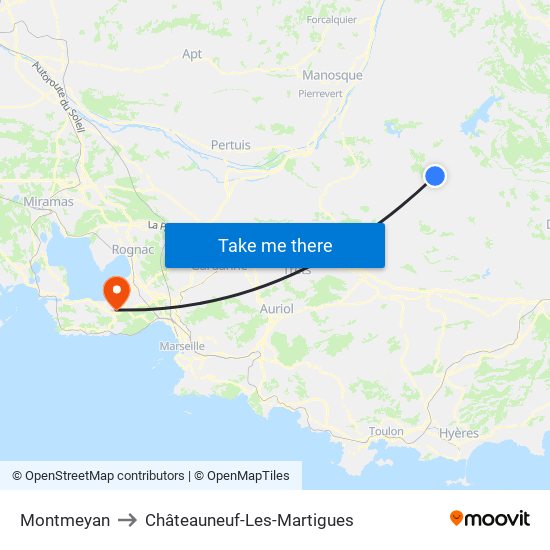 Montmeyan to Châteauneuf-Les-Martigues map
