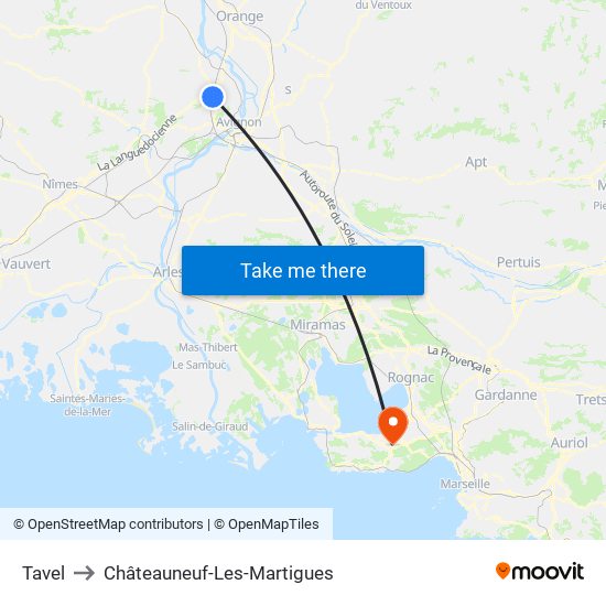 Tavel to Châteauneuf-Les-Martigues map
