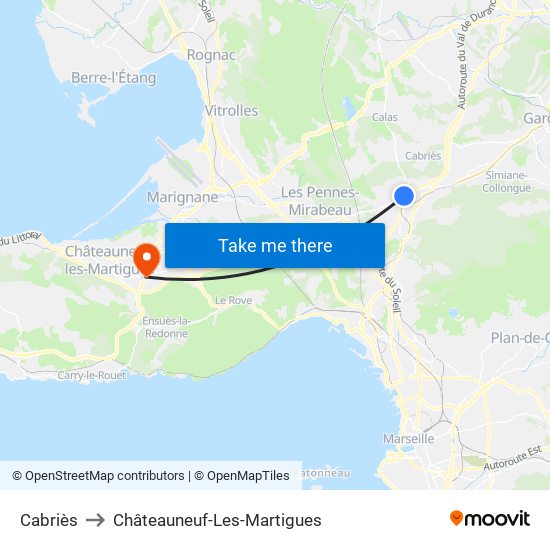 Cabriès to Châteauneuf-Les-Martigues map