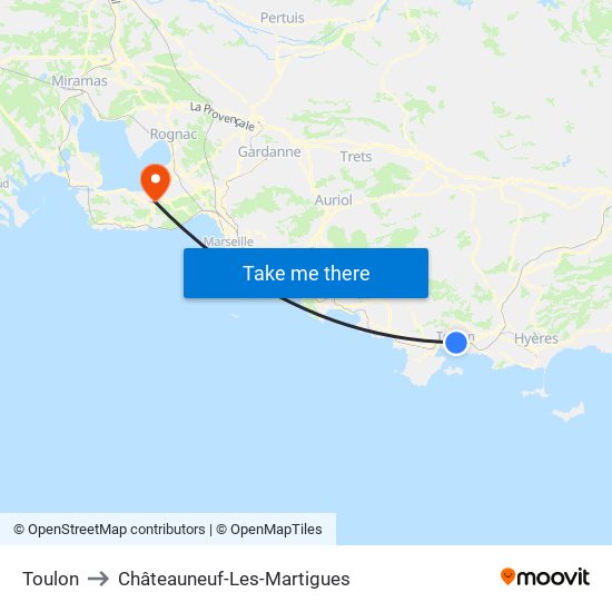Toulon to Châteauneuf-Les-Martigues map