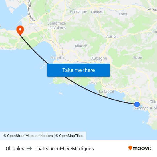 Ollioules to Châteauneuf-Les-Martigues map