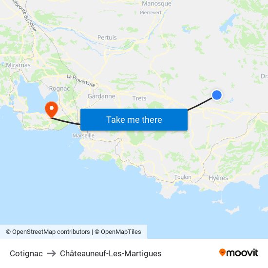 Cotignac to Châteauneuf-Les-Martigues map