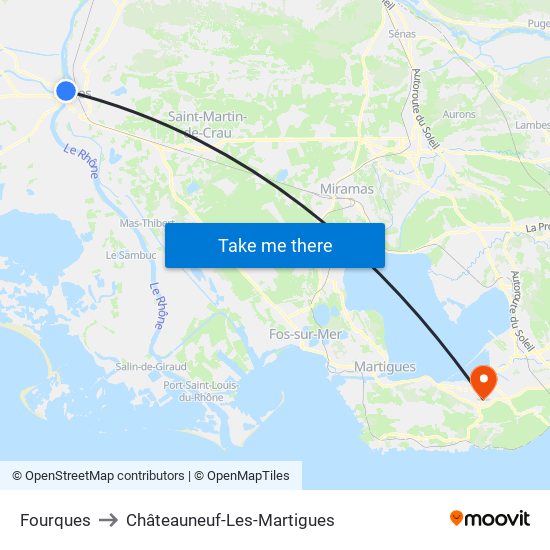 Fourques to Châteauneuf-Les-Martigues map